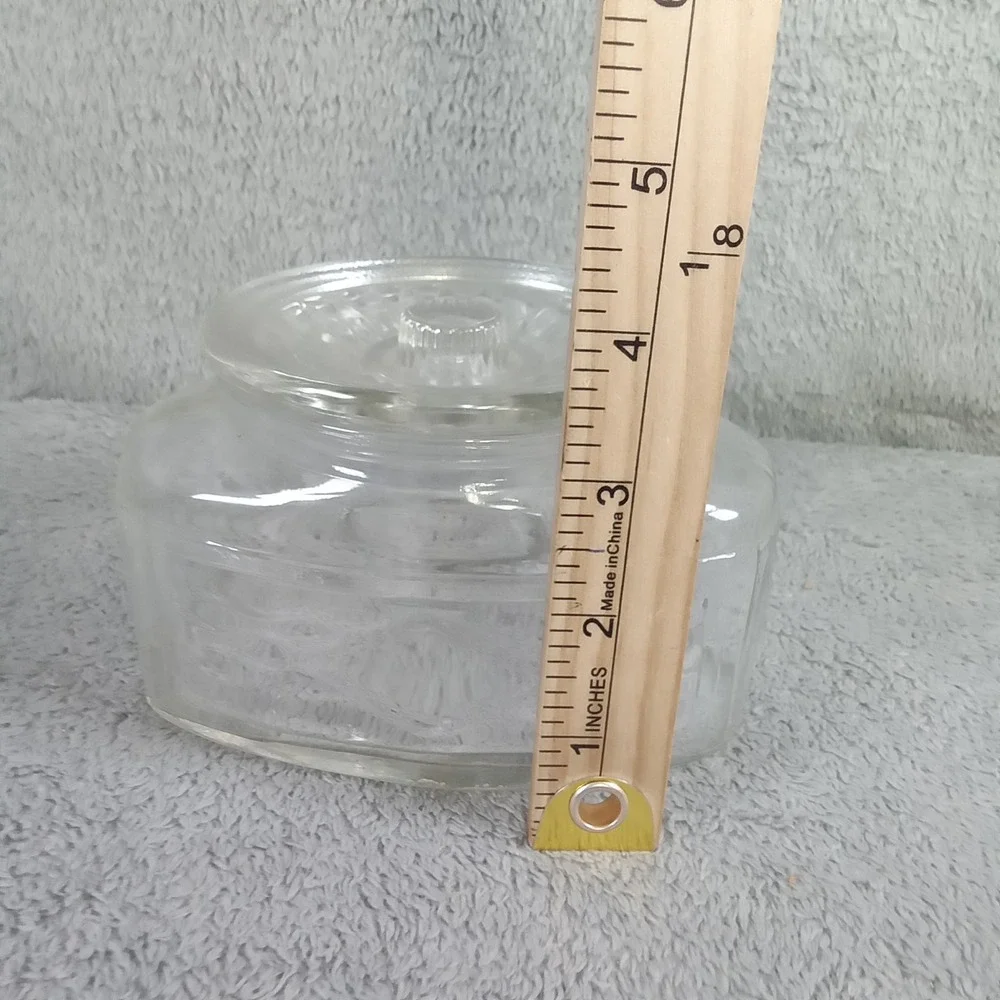 Vintage Clear Pressed Glass Hexagon Candy Dish Scroll Pattern Apothecary Jar Lid